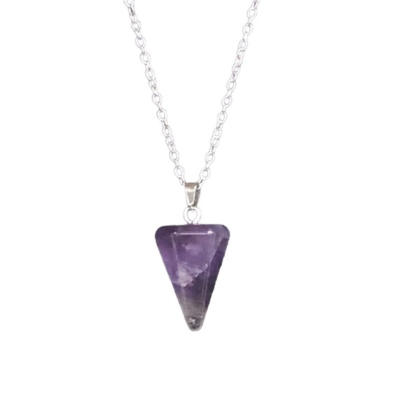 NATURAL AMETHYST STONE Cone Pendant STATEMENT Necklace - Picture 4 of 8
